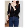 women hollow out knit sweater v neck long sleeve loose fit casual pullover