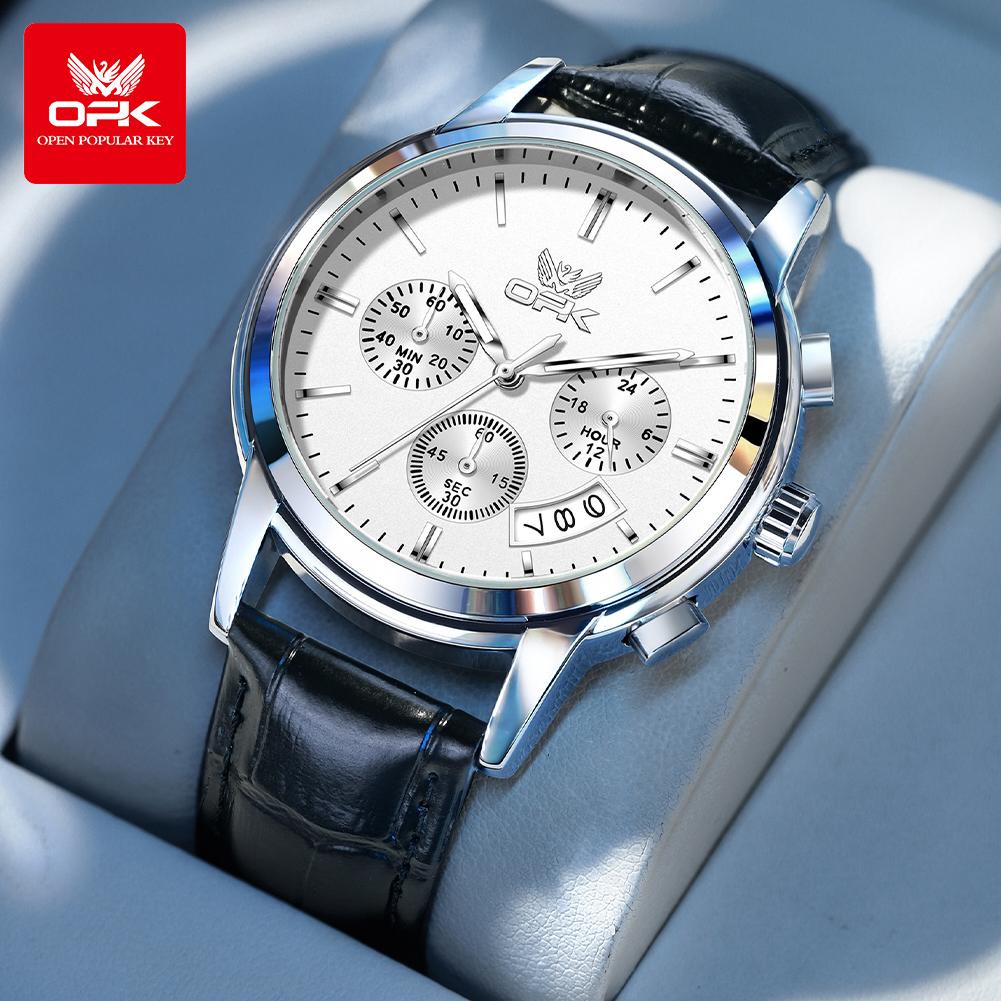 OPK 6051 Watches For Man Classic Fashion Chronograph Auto Date Waterproof Luminous Men's Wrist Watches Original Quartz Man Watch