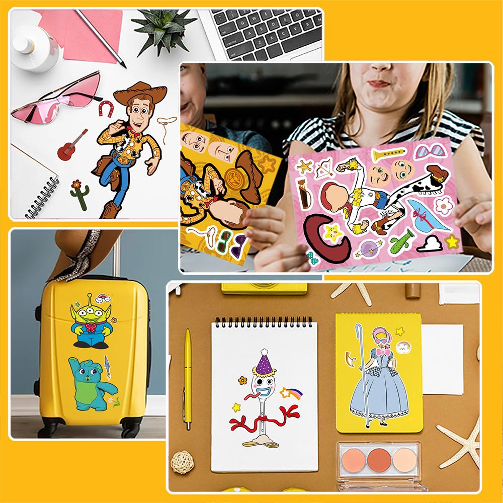 8/16sheets Disney Toy Story Funny Puzzle Stickers Make A Face Children Game Decals Toys Assemble Jigsaw Kids Party Game Sticker