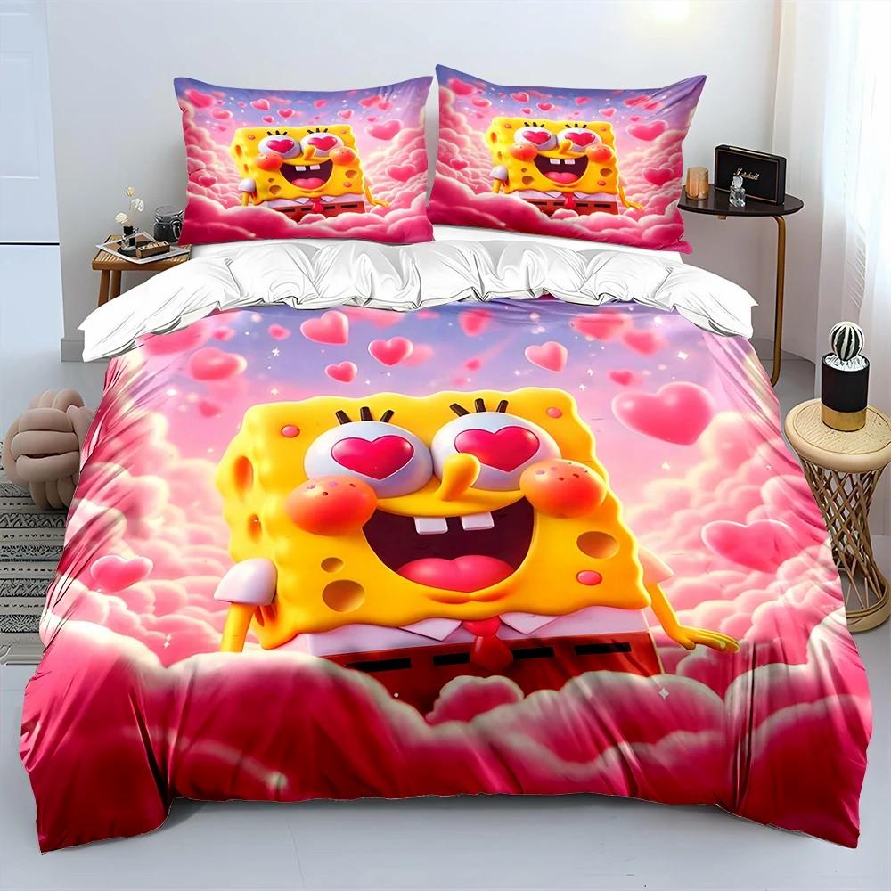 Cute Cartoon Bedding Set for Kids Adult Exquisite Home 3Piece Set with SpongeBob Print,Bed Cover Duvet Cover Pillow Case Bedroom