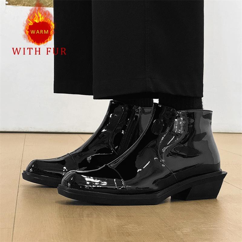 Fashion Lacquer Black men's boots Fashionable and personalized thick bottom style Trendy Party youth leather shoes plus size -46 Hot