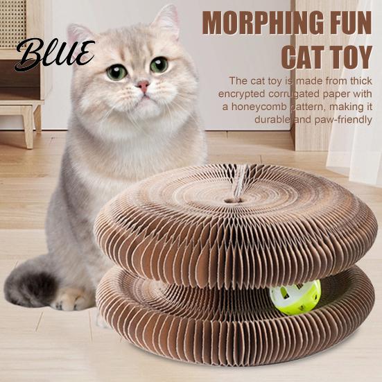 Satisfies Natural Desire Foldable Board Cat Toy Round Accordion To Scratch with Bell Durable Corrugated