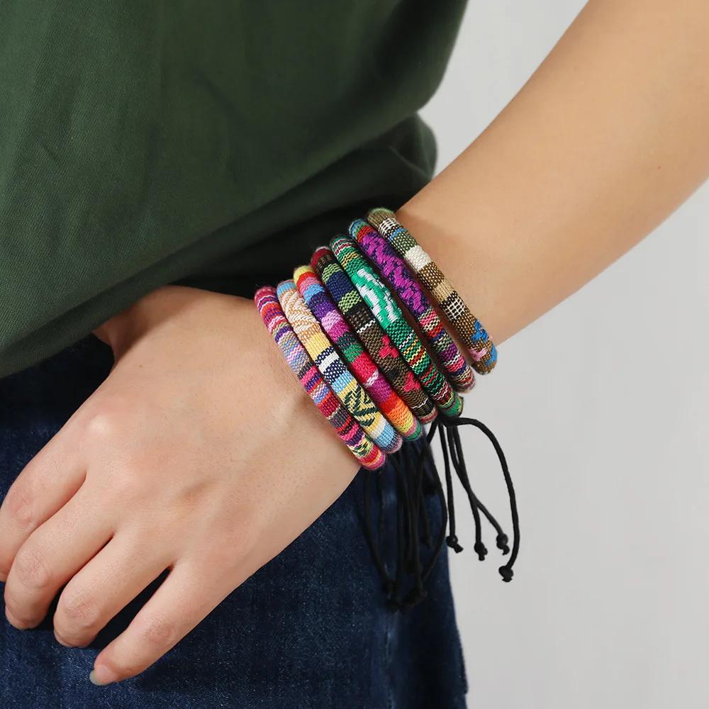 12Pcs Nepal Ethnic Bohemia Rope Bracelet For Women Colorful Fabric Fil Tissu Bracelet For Men Wristbands Daily Wear Jewelry