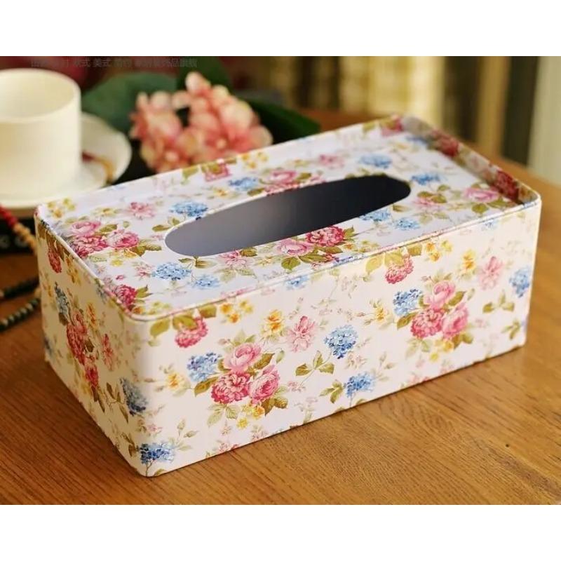 NEUE Hochwertige Taschentuchbox im ländlichen Stil mit Rosenmuster, Schreibtischdekoration aus Eisen