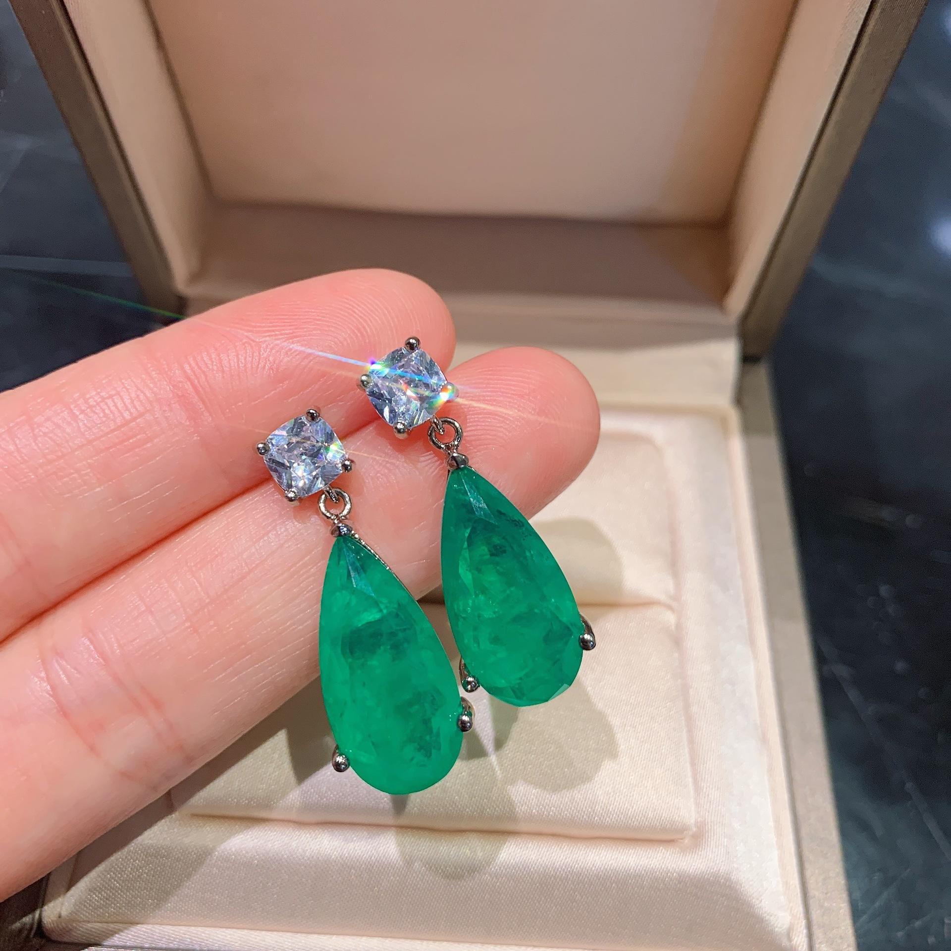 

Ювелирные изделия Имитация Изумрудные Серьги Женские Винтажные Серьги Параиба Синие