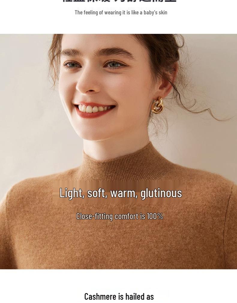 Cashmere Autumn/Winter Half-High Neck Women's Classic Loose Pullover Sweater
