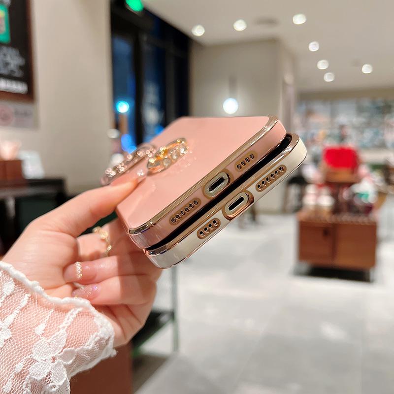 Soft Electroplated Side Love Heart Phone Case For Iphone 11 12 13 Pro Max Xs X Xr 7 8 Plus Ring Holder Camera Protective Cover