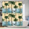 Beach Palm Tree Shower Curtain Watercolor Seagulls Bath Decor Modern Tropical Design Waterproof Fabric for Home Decoration