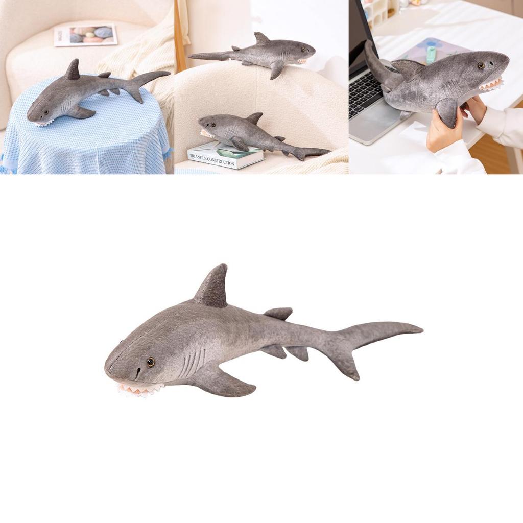 Realistic Gray Shark Plush Toy 60cm Soft Stuffed Animal Doll For Kids And Adults