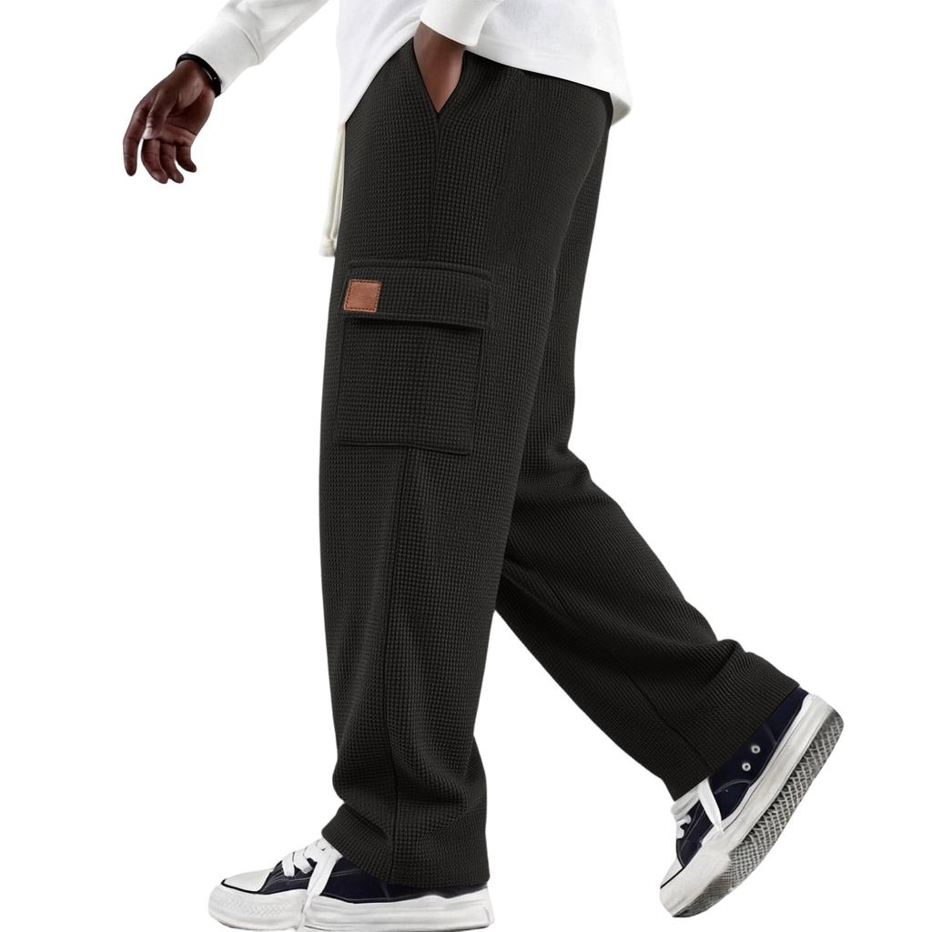Men's Weave Loose Fit Cargo Pants with Multi-Pockets and Drawstring Elastic Waist for Casual Daily Wear