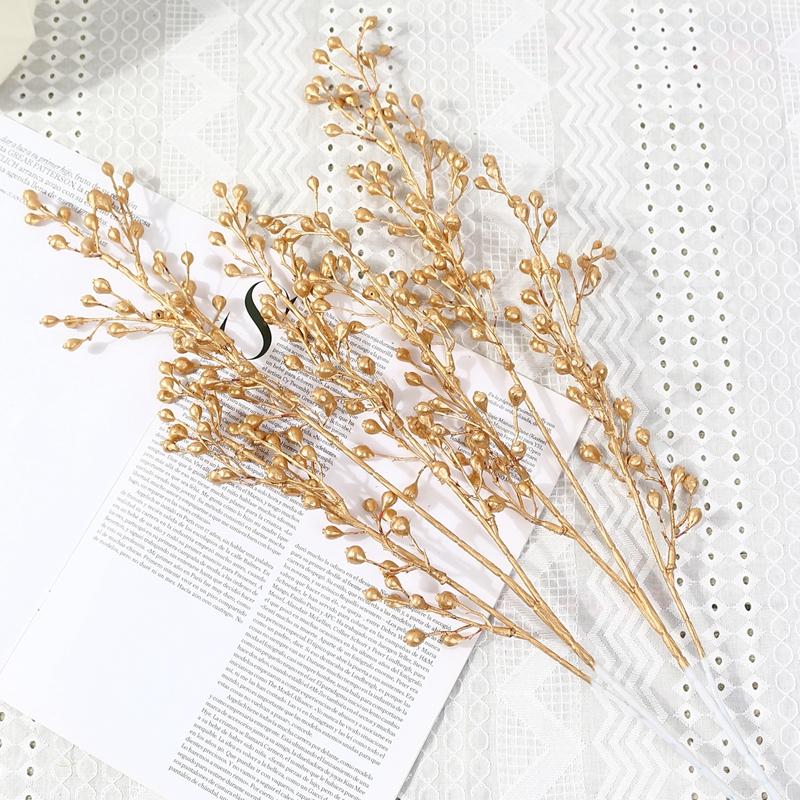 Three-pronged Fan Leaf Netting Artificial Gold Ginkgo Eucalyptus Holly for Wedding Arch Flower Arrangement Home Decor Crafts