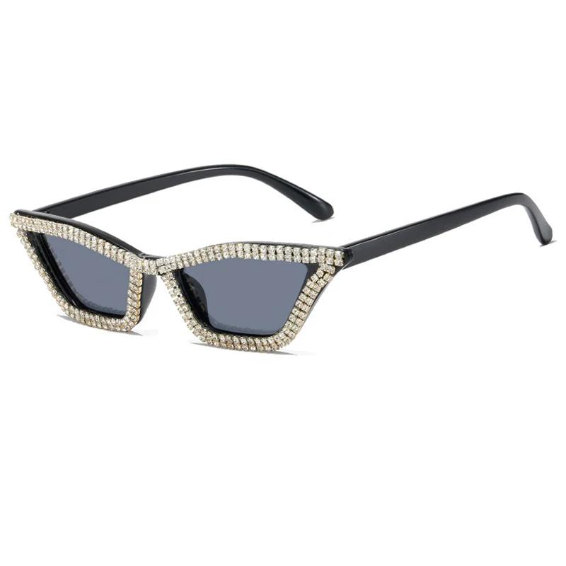 New Retro Small Cat Eye Sunglasses Triangle Frame Diamond Crystal Sparkling Shades Disco Party Glitter Sun Glasses for Women