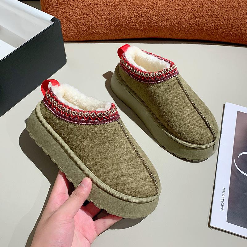 

European and American snow boots women s winter new integrated bag head slippers muffin thick-soled warm cotton shoes women 40