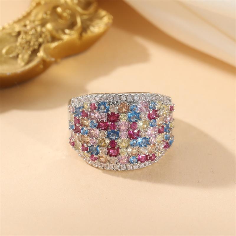 Inele de Damă Geometrice Culoare Cupru Incrustate cu Cubic Zirconia Multicoloră Bijuterii Zilnice și de Petrecere