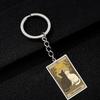 Cute Cat Tarot Card Keychain Vintage Rectangle Epoxy Stainless Steel Pendant Key Chain Animal Divination Jewelry