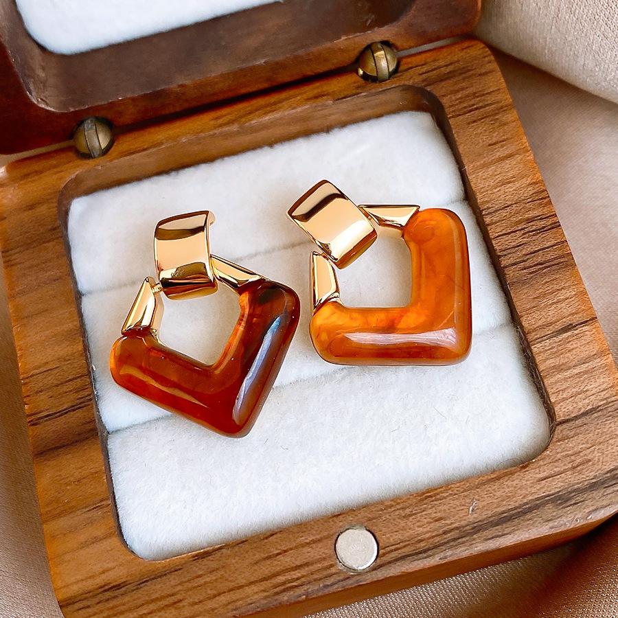 18k real gold plated Maillard style resin rhombus earrings stud earrings personalized earrings women