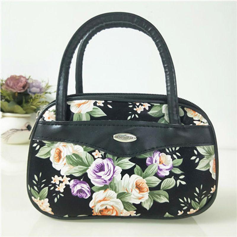 

ПУ Мини Кошелек для монет для покупок мамы среднего возраста 805# Black Big Flower