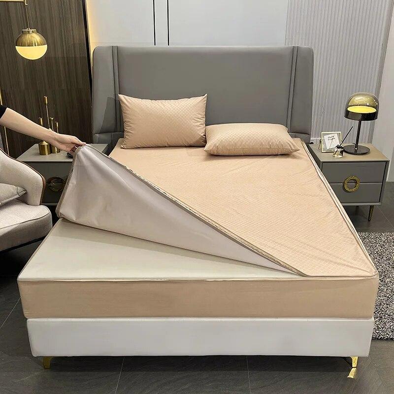 Waterproof Mattress Cover With Zipper Six-sided All-wrap Mattress Protect Queen Quilted Sheets