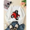 Red Motorcycle Rider Helmet Sport Bike Girls' Crew Neck Fashion Sweatshirt, Autumn and Winter Western Style Top, Children's Long Sleeved T-shirt