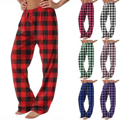 Women  Winter Plaid Printed Pants Full Length Long Trousers Sports Pants