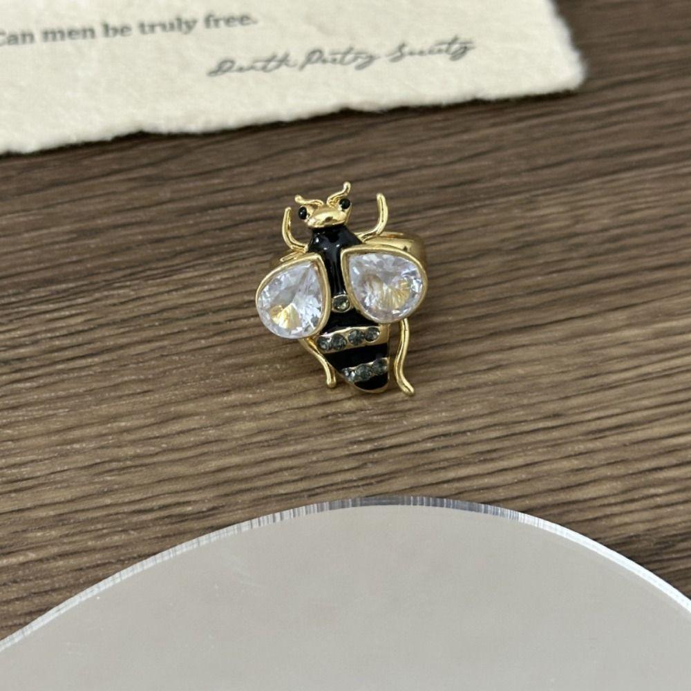 Punk Rhinestone Bee Ring Enamel Design Colorful Bee Ring Trendy Vintage Bee Ring  Casual Wear