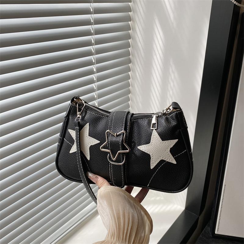 

Simple and fashionable women s bags, five-pointed star fashion underarm small square bags, trendy spring and summer new fashion casual shoulder bags чорний