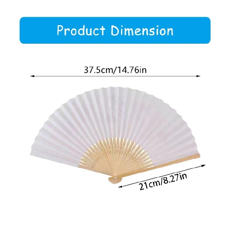 10Pieces Set Plain Chinese Paper Fan Bamboo Rib White Plain Folding Fan Painting Handheld Fan Party Decoration