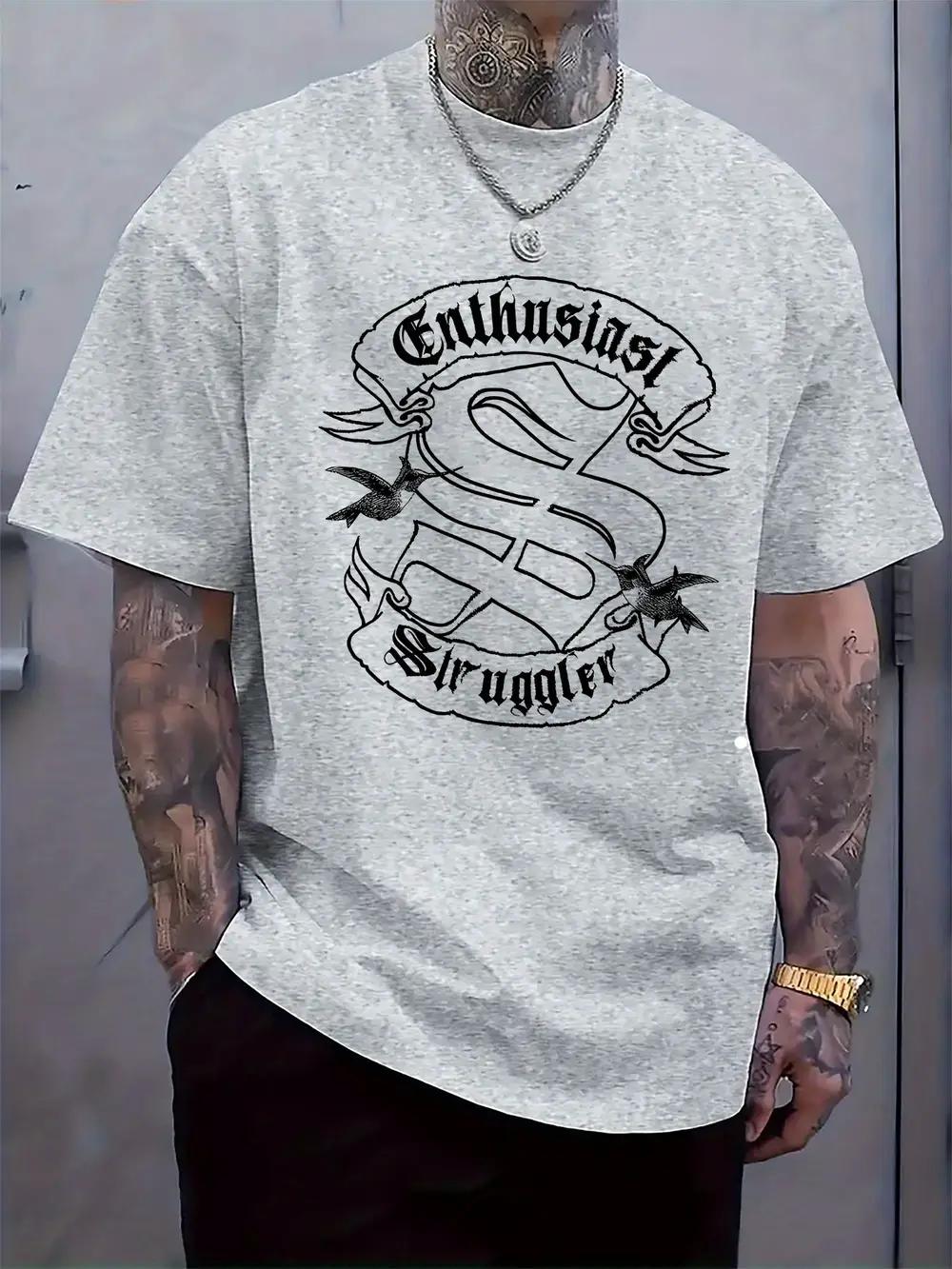 

Casual Short Sleeve T-shirt with Hummingbird & Letter Graphic Print XXXL
