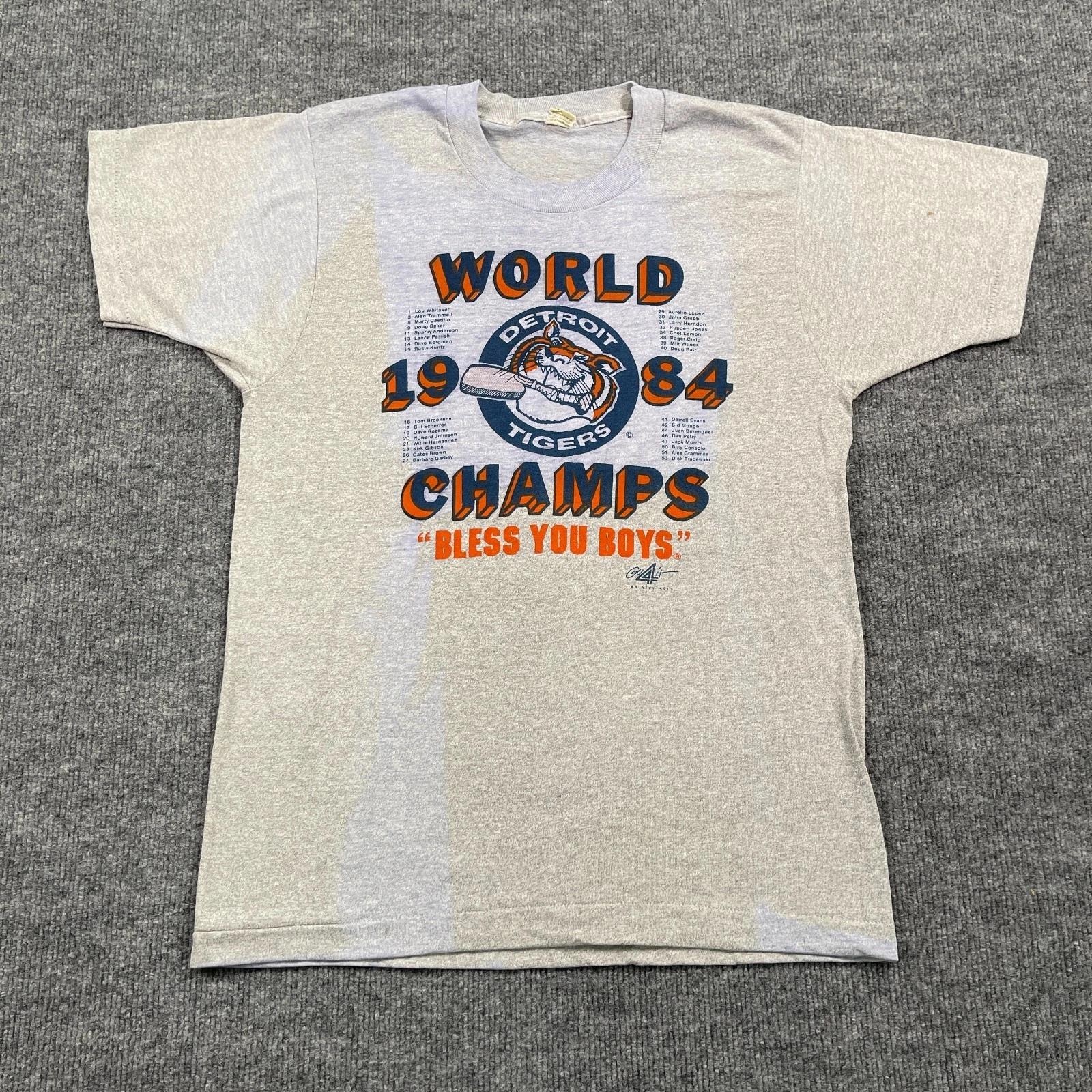 Vintage 1984 Detroit Tigers World Champs Shirt Small 18x26 Gray S