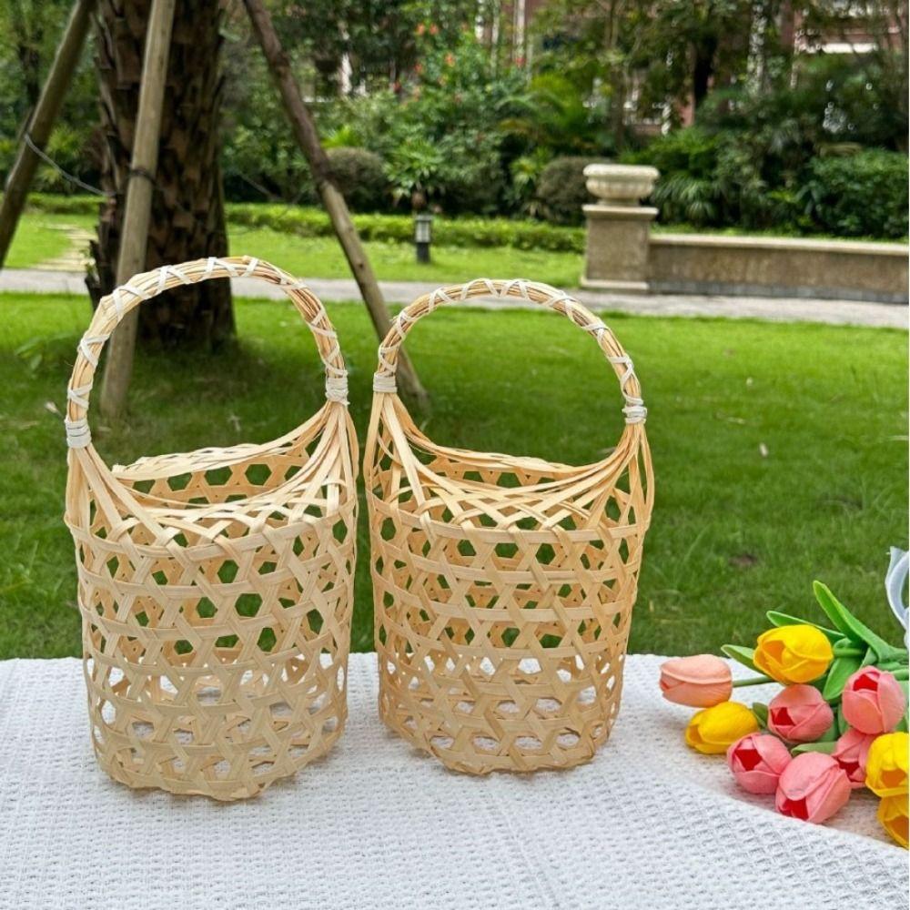 

Retro Hand-held Basket Bamboo Woven Storage Box Multi-functional Gift Packaging Box New Year бежевий