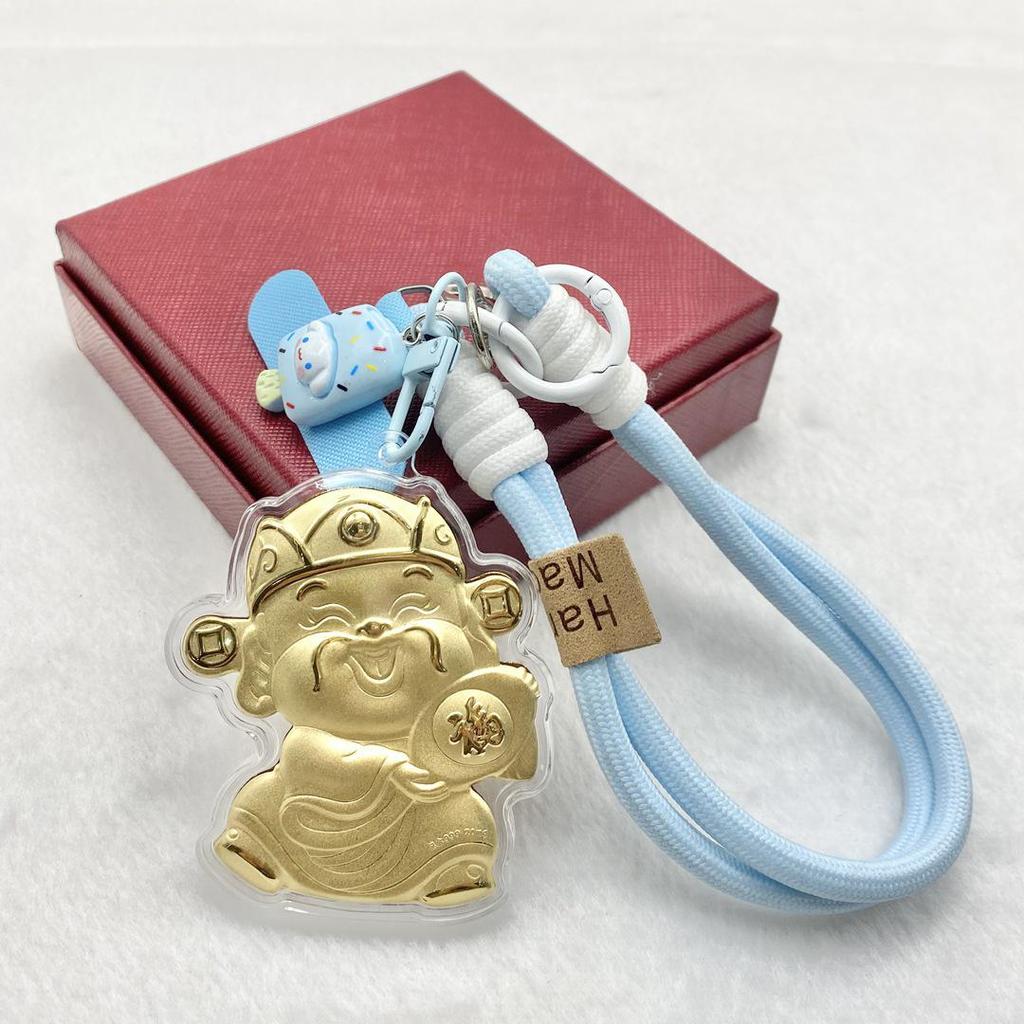 999 Pure Gold God of Wealth Pendant: Versatile Ornament for Phone, Keychain, Car, or Bag