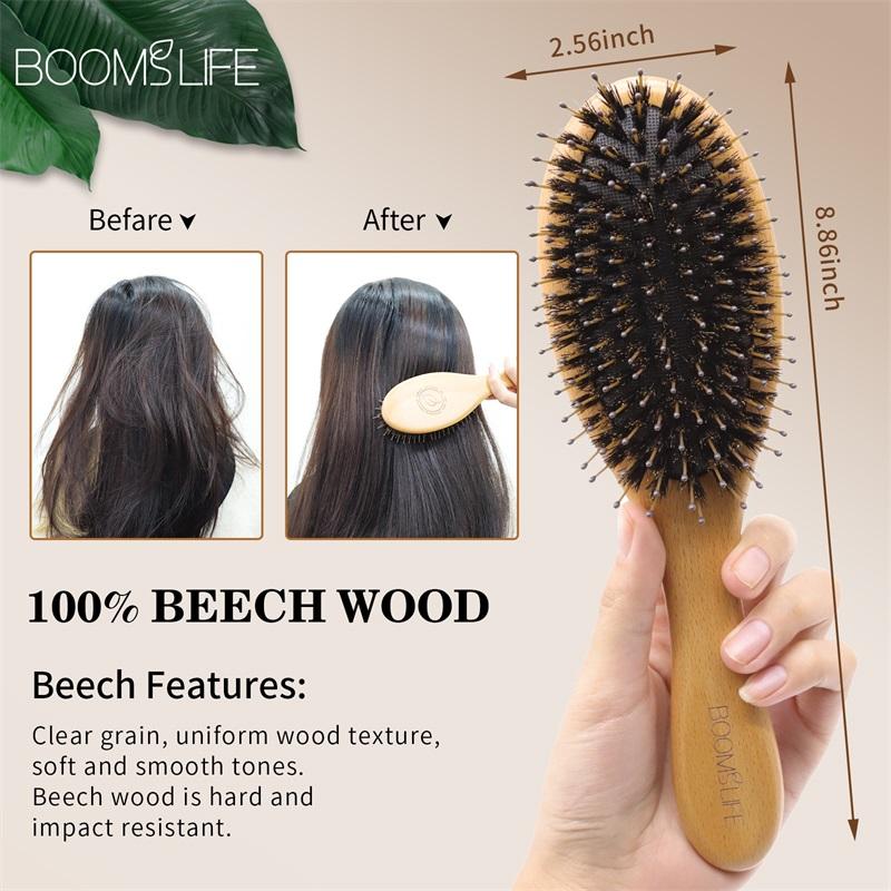 Custom Boar Bristle Hair Brush Women Hair Anti-Static Scalp Massage Comb Wood Hair Brush for Curly Thick Long Hair Detangler