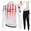 Team Men's Fleece Cycling Jersey Suit Set Warm Fleece Long Sleeved Overalls and Long Pants Winter Cycling Sportswear