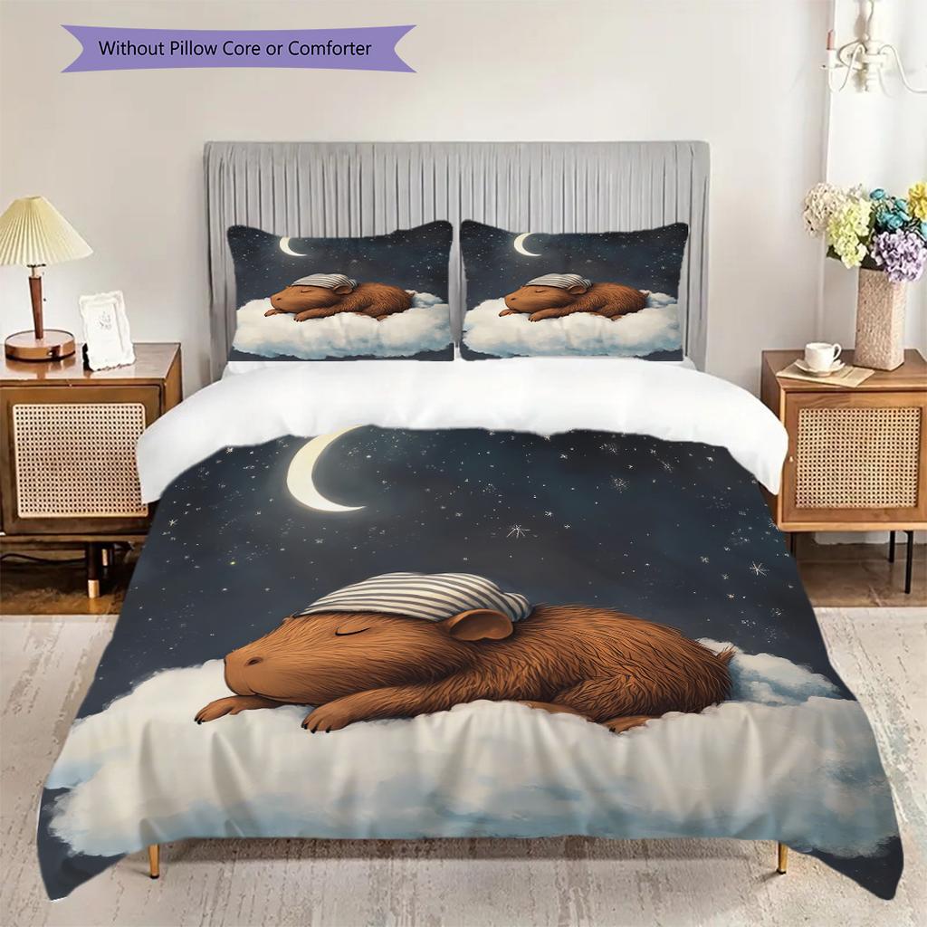 Squirrel Pattern Bedding Quilt Set Quilt Cover Pillowcase Home Decoration Birthday Gift (1 * Duvet Cover + 2 * Pillowcase, Without Core)