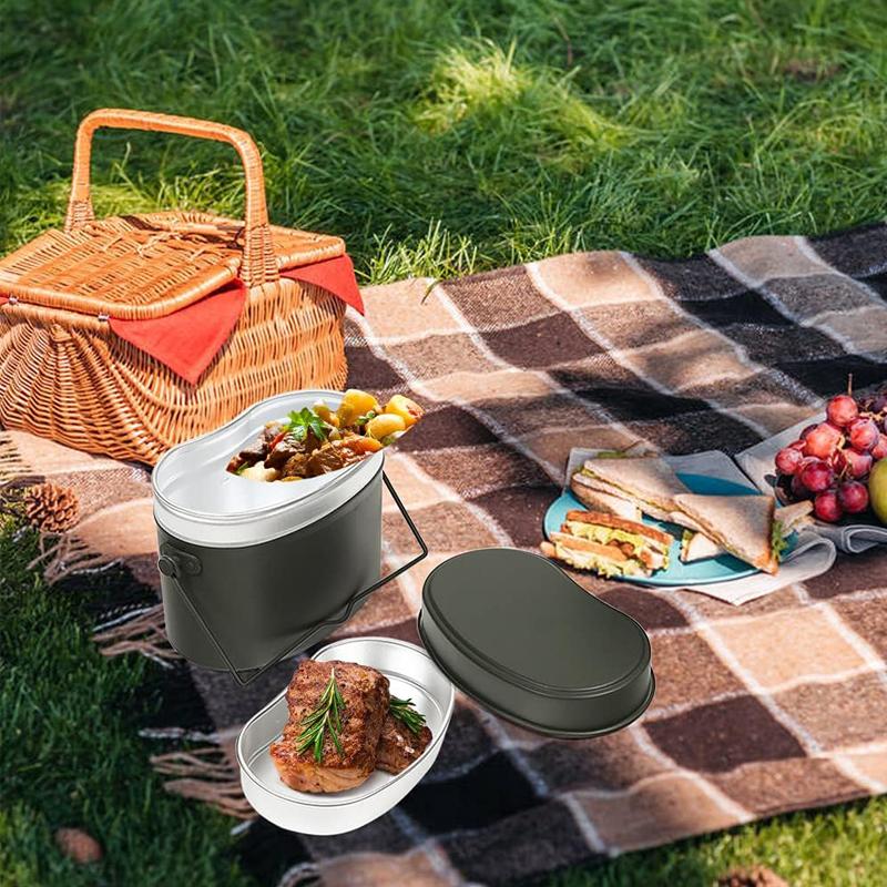 German Style Gray Aluminum Mess Kit Portable Camping Rice Cooker 3 in 1 Lunch Box Cookware for Camping Hiking Outdoor Cooking