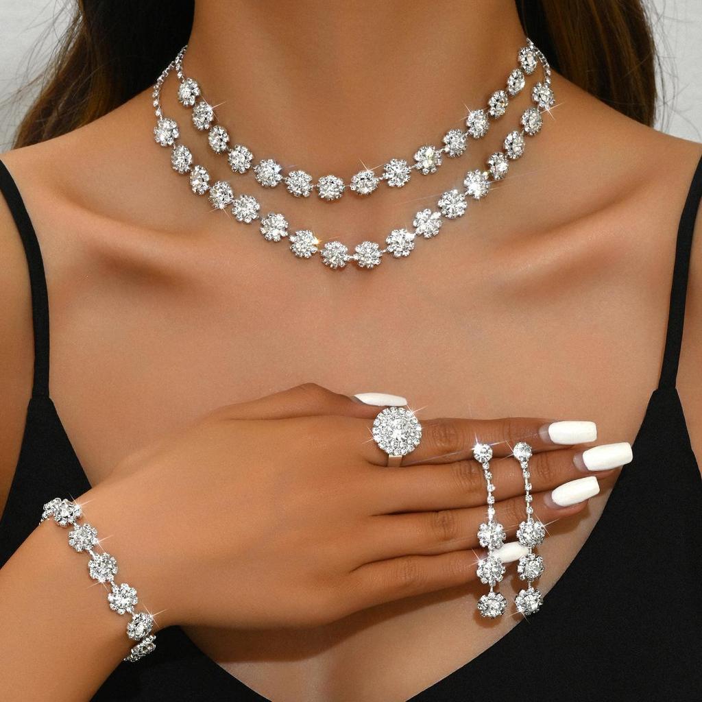 Sonnenblumen Diamant Halskette und Ohrring Set - Hochzeits Schmuck Accessoires