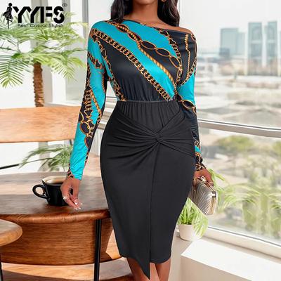 Women's Fashion Spring Fall Long Sleeve One Shoulder High Waist Casual Dresses