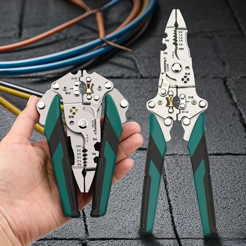 

1 шт. багатофункціональні плоскогубці із загостреним носом, ножиці для зачистки дроту, обтискні плоскогубці, побутовий електрик, плоскогубці для відшаровування, інструмент для складних плоскогубців для зачистки дроту