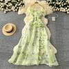 French temperament advanced sense three-dimensional flower waist ruffle edge mesh dress femininity elegant dress long dress