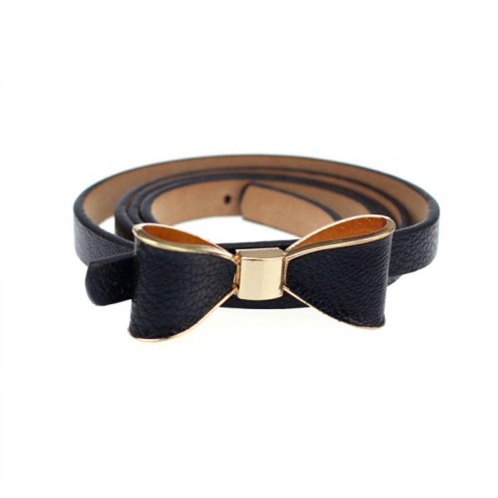 

Narrow Dor Solid Color Thin Women Waist Belt Butterfly Bow PU Leather Waistband