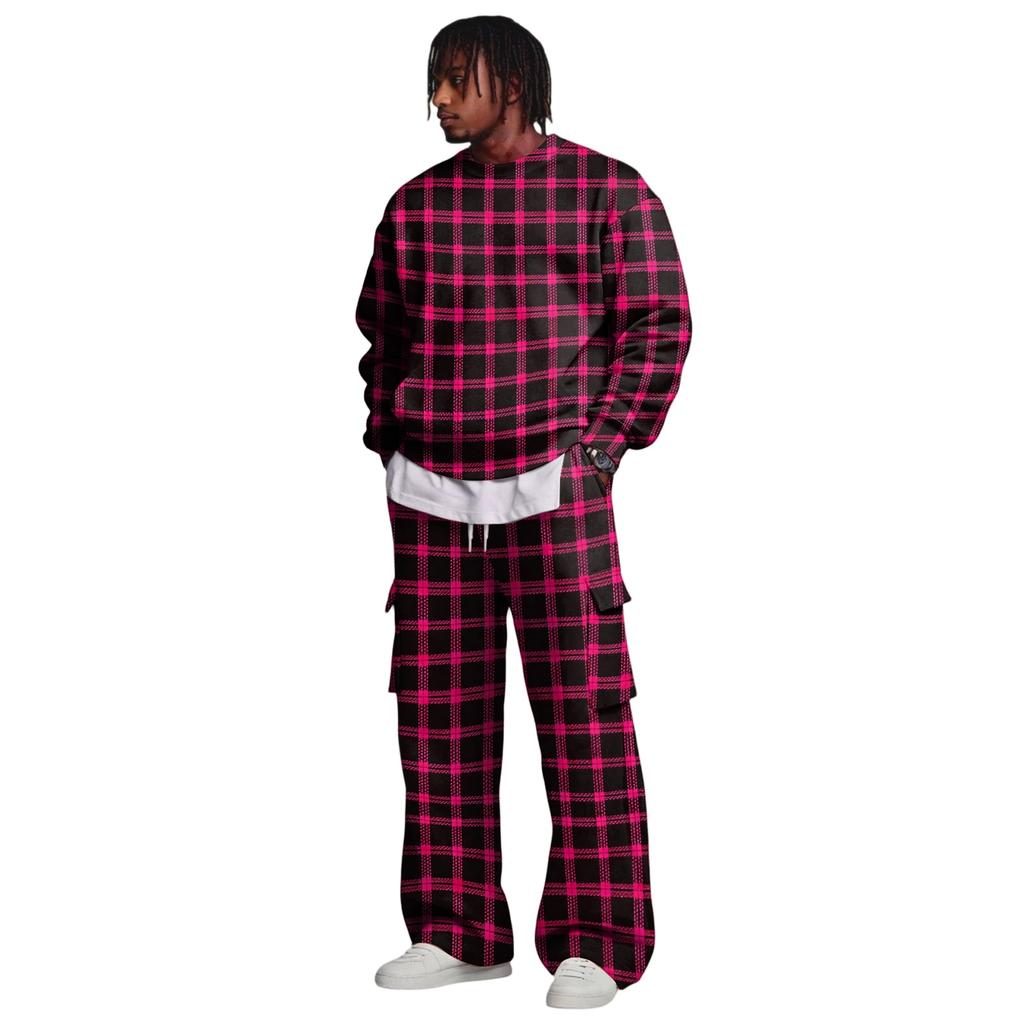Men's Layer Sweatshirt and Cargo Pants Set with Elastic Waistband
