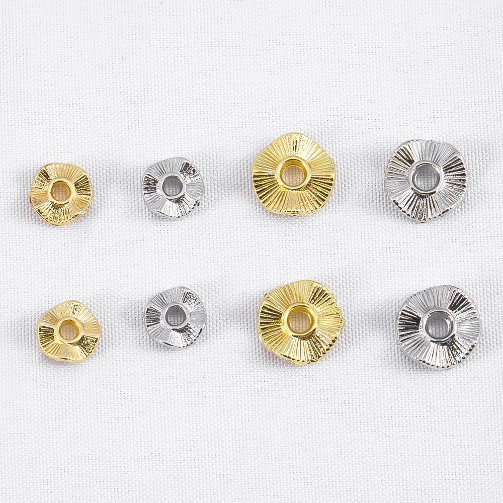 20/30/50Pcs Gold Plated 6 8 10mm Baroque Wave Beads Flat Round Metal Spacer Beads Necklace Earring Bracelet Jewelry Accessories