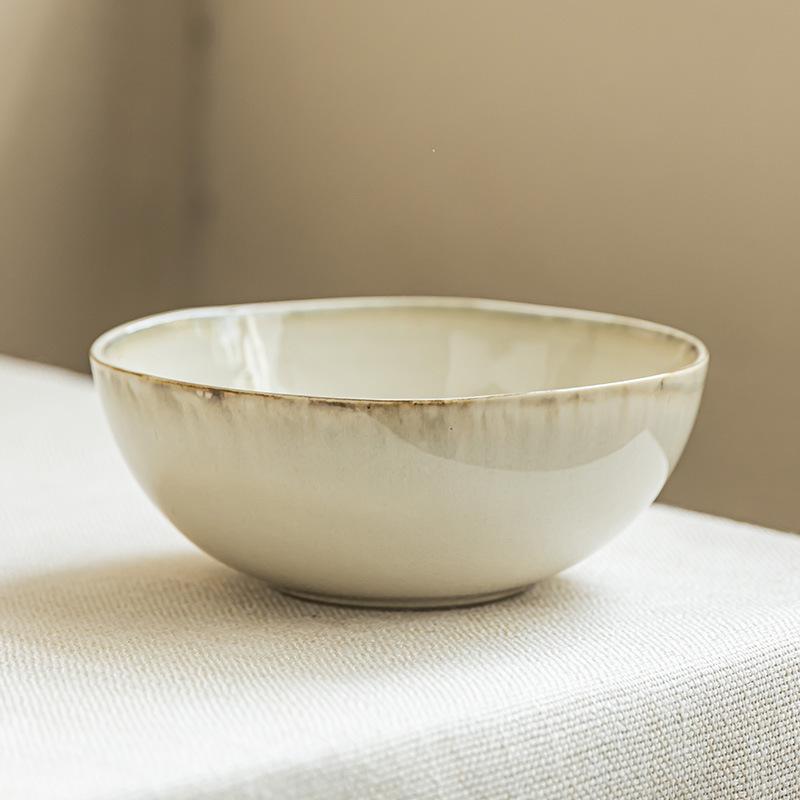 Salad Bowl Stroke Ceramic Bowl Household Bowl Noodle Bowl Vegetable Bowl Fruit Bowl Minimalist Style Round Tableware Breakfast Bowl