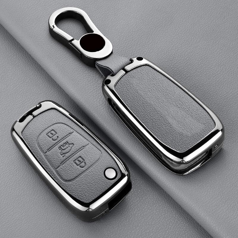 Zinc Alloy Leather Car Key Case For Hyundai Elantra Accent I20 I30 Ix20 Ix35 Car Flap Key Case Elantra Accent Car Key Case
