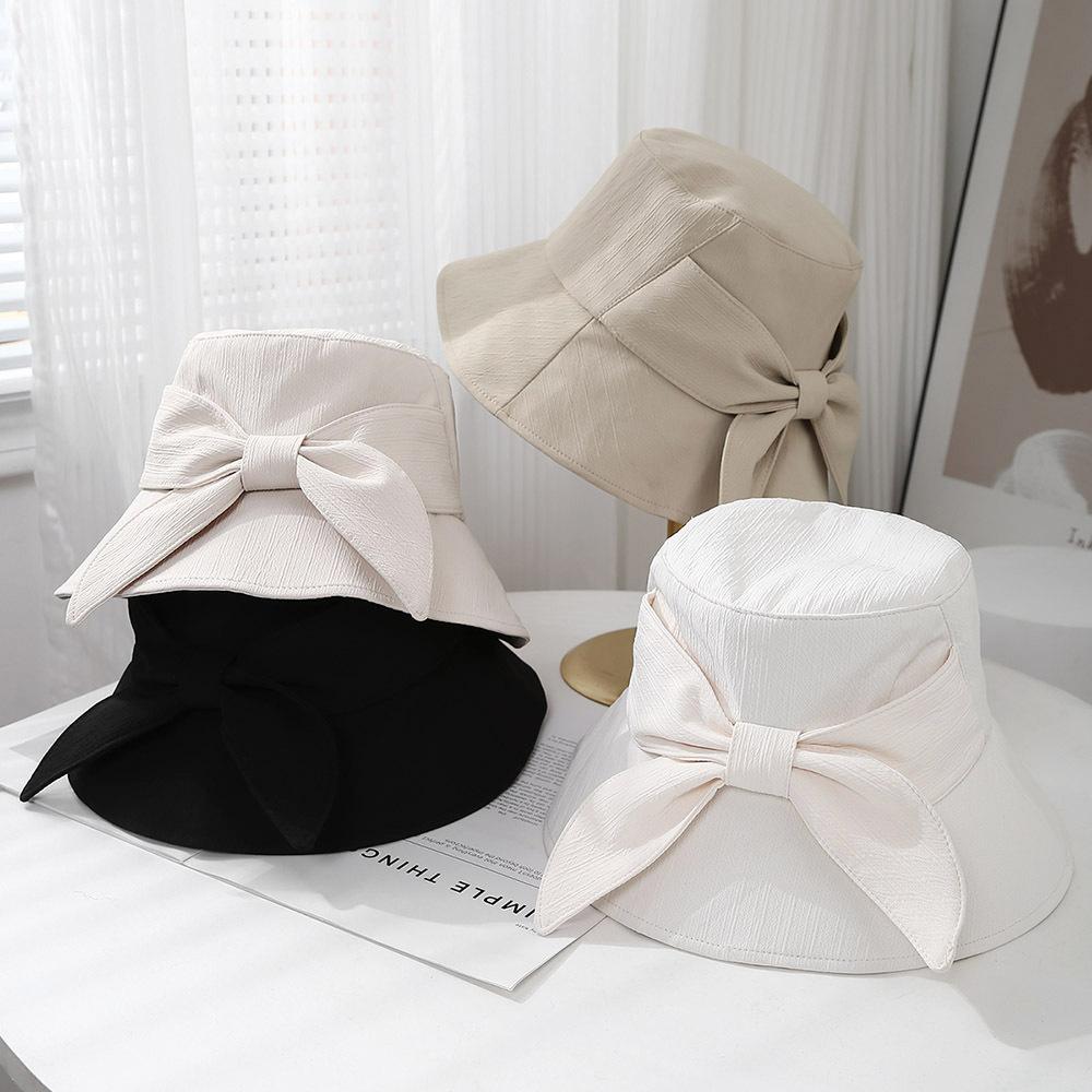 My Extreme Outdoor Activities Women's Korean Fashion Bow Bucket Hat Fisherman Hat Large Brim Showing Face Small Sun Hat Outdoor Uv Protection Bob Cap Femme 56-58Cm