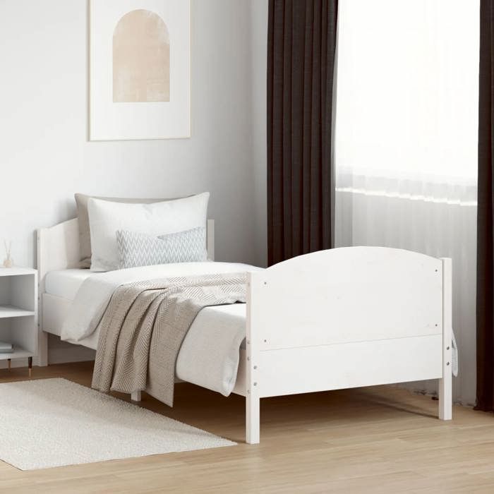 VidaXL Bed Frame with Headboard White 90x190cm Solid Pine Wood 842571