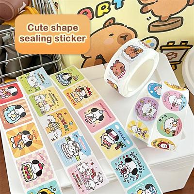 300Pcs/Roll Cartoon Animal Sticker Capibara Kapibala Puppy Hand Account Decals Gift Bag Sealing Sticker Cake Baking Label