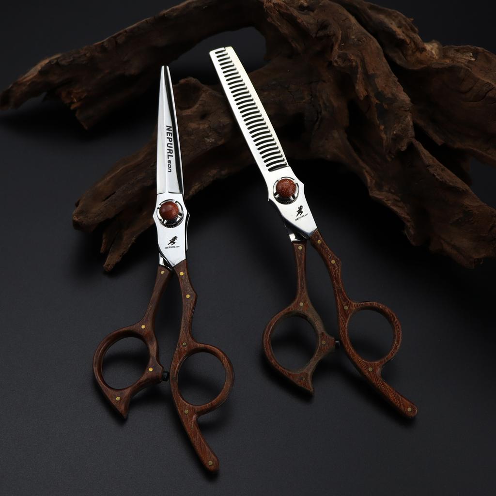 6.0 Inch Snow Sandalwood Handle Nepson Hair Scissors Haircut Flat Scissors Bangs Scissors Thin Scissors Vg10