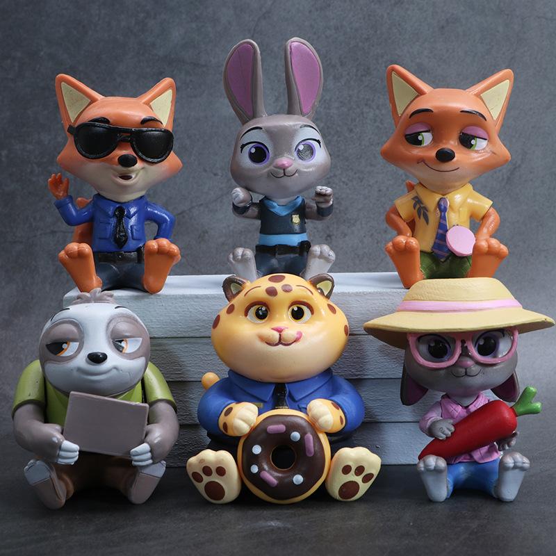 6Pcs/Set Zootopia 2 Animals Action Figure Toy Judy Nick Fox Figure Pvc Desktop Decoration Model Doll Toy Fans Gift