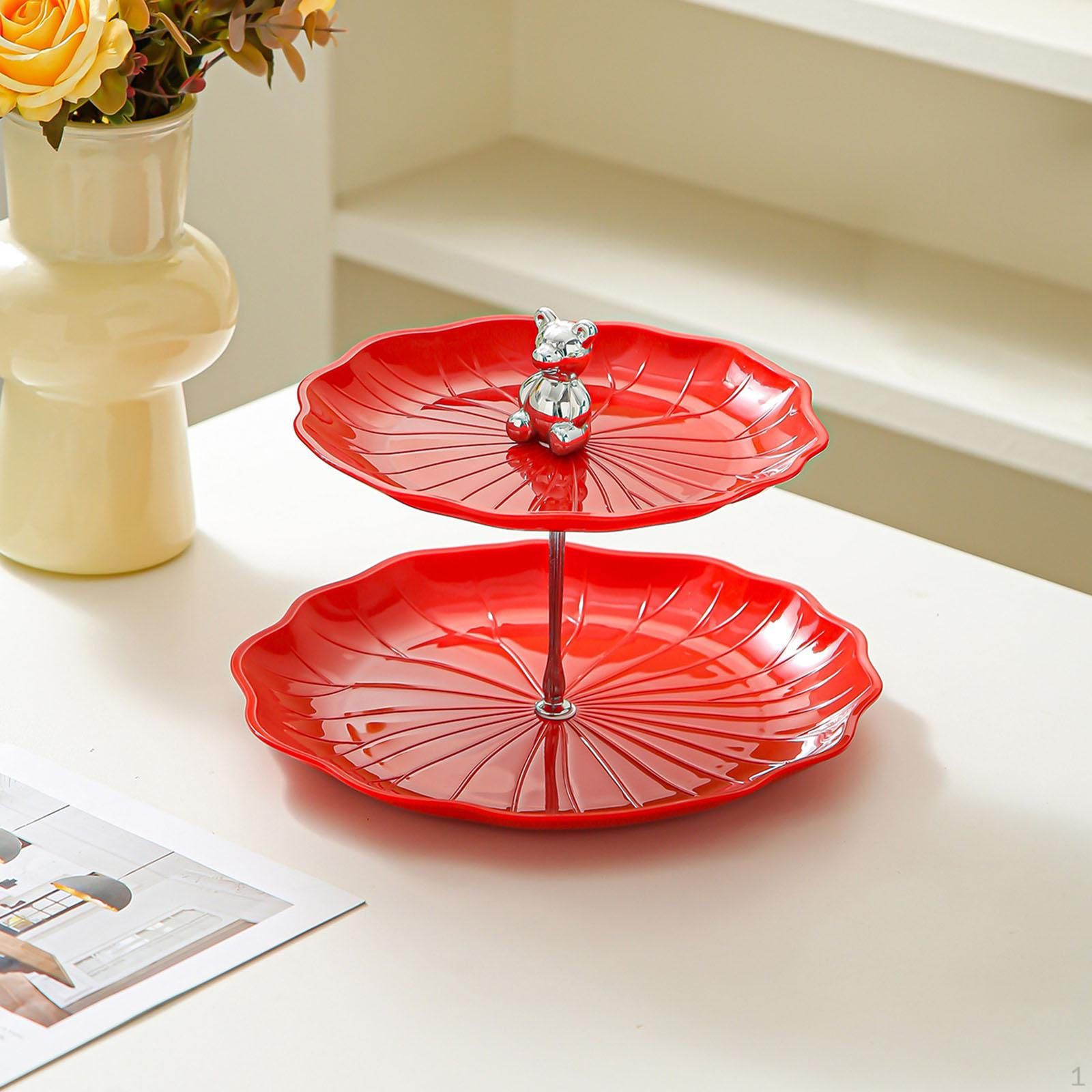 

Dessert Cupcake Stand 2 Tier Display Multipurpose Pastry Serving Tray Cake Rack for Red with Silver Bear